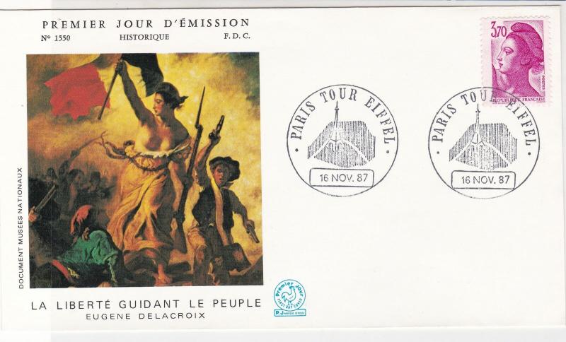 France 1987 Eugene Delacroix Painter Slogan Cancels Lady Stamp FDC Cover Rf31657