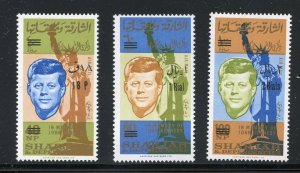 SHARJAH JOHN F. KENNEDY MEMORIAL SET CHANGE OF CURRENCY OVERPRINT MINT NH