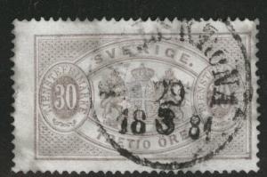 SWEDEN Scott o9 used 1874 official  perf 14 Thinned