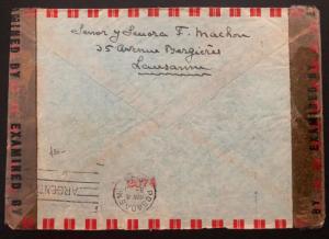 1943 Lausanne Switzerland Censored airmail cover To Posadas Argentina Missionary 