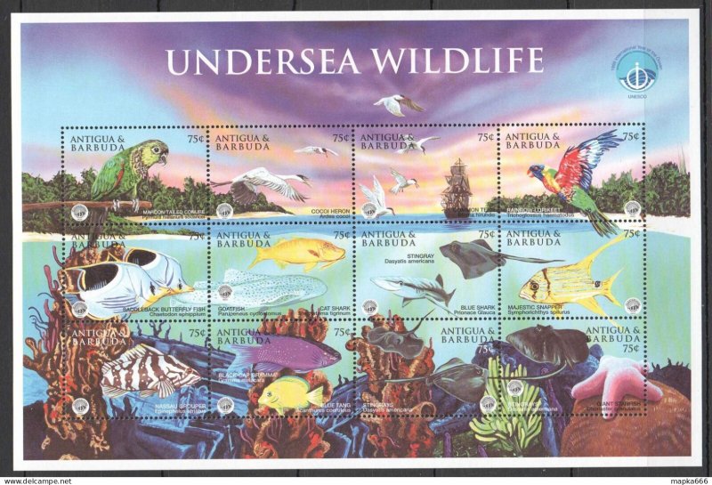 P0622 Antigua & Barbuda Undersea Wildlife #2740-51 Sh Mnh