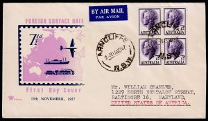 Australia Scott 297 First Day Cover - Foreign Surface Rate (1957) VF M
