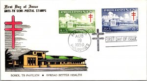 Philippines FDC 1959 - Bohol TB Pavilion - 6c+5c / 25c+5c Stamp - F43204