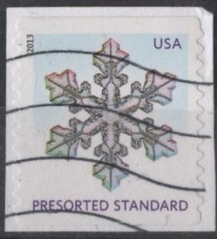 US 4811 (used on paper) (10¢) snowflake w/wide tips & pale blue bkgnd (2013)