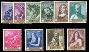 Spain #1159-1168 Cat$20.25, 1963 Paintings, complete set, never hinged