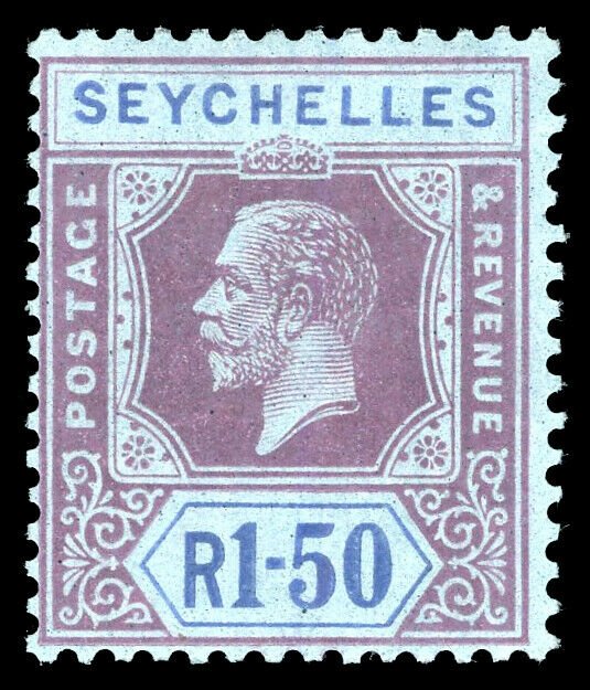 Seychelles 1921 KGV 1r50c purple & blue/blue very fine mint. SG 121. Sc 112.