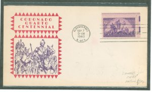 US 898 3c Coronado Expedition 400th Anniversary (single) on an addressed FDC with a cachet by an unknown publisher.