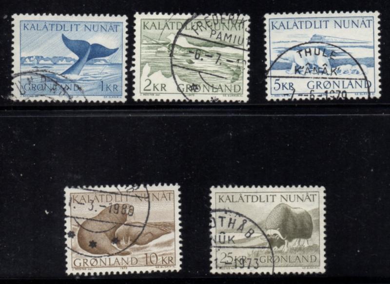 Greenland Sc 71-75 Whales, Walrus, Bear, Musk Ox stamp set used