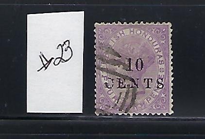 BRITISH HONDURAS SCOTT #23 1888 10C ON 4p (VIOLET)  SURCHARGE WMK 2- USED