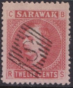 Sarawak 7 (used) 12c Sir Charles Johnson Brooke, red on rose paper (1875)