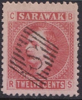 Sarawak 7 (used) 12c Sir Charles Johnson Brooke, red on rose paper (1875)