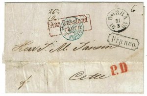 Finland 1863 Borga cancel on stampless cover to France