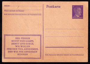 Nazi Germany (Third Reich) 1943 Postal Stationary Card with Slogan Mint