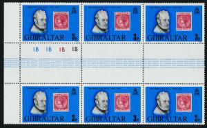 Gibraltar 378-81 Gutter Pair Blocks of 6 MNH Stamp on Stamp, Rowland Hill