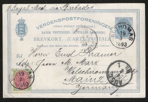 Danish West Indies, 1893, Scott #5a Used on UX4, from St. Thomas to Germany 