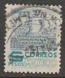 MEXICO 883, $5Pesos 1950 DEF 2nd ISSUE TYPE I. USED, F-VF. (1412)