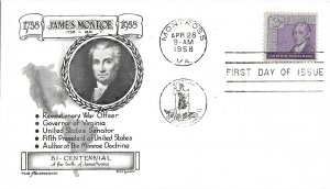 #1105 FDC, 3c James Monroe, Aristocrats-Lowry cachet