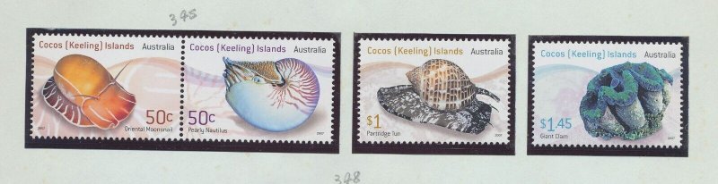 COCOS ISLANDS - Scott 345-347 - MNH - Sea Shells - 2007