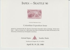 United States INPEX Card Seattle 1980