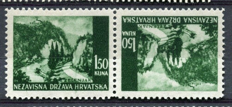 CROATIA; 1940s early WWII pictorial issue fine MINT MNH TETE-BECHE Pair, 1.50k