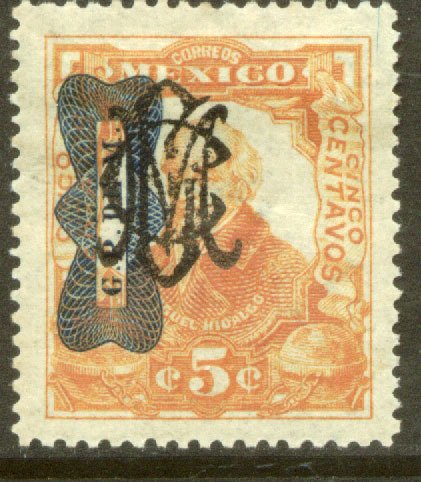 MEXICO 555, 5¢ CORBATA & VILLA MONOGRAM REVOLUT OVPT. UNUSED, H OG. VF.