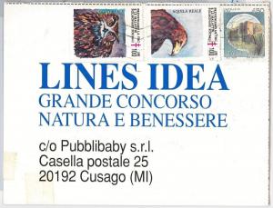 ITALY -  POSTAL HISTORY - POSTER STAMPS Labels on POSTCARD -  BIRDS of prey 1991