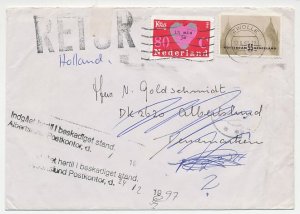 Damaged mail cover Netherlands - Denmark 1997 Damaged - Label - Return to Sender