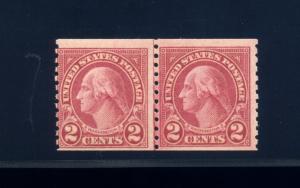 Scott #599A Washington TYPE 2 Mint Coil Line Pair of 2 Stamps NH (Stk# 599A-256)