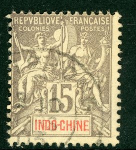 Indo-China 1900 French Colony 15¢ Gray Scott # 11 VFU C257