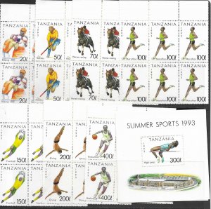 Tanzania 1018-25 MNH Sports set cpl.  X 10 sets, vf. 2022 CV $98.00