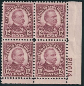 Sc# 693 U.S 1931 Grover Cleveland 12¢ plate number block 20614 MNH CV $25.00