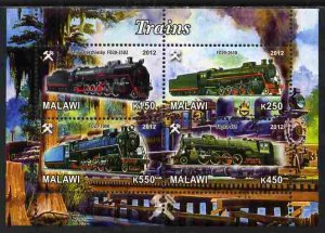 MALAWI - 2012 - Steam Locomotives #1 - Perf 4v Sheet - MNH - Private Issue