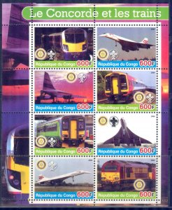 Congo 2004 Aviation Concorde Trains (II) Rotary Club Scouting Scouts Sheet MNH