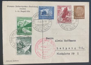 1938 Frankfurt Sudetenland Germany Graf Zeppelin II LZ 130 PC Cover To Leipzig