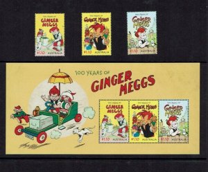 Australia: 2021,  100 Years of Ginger and Megs,  MNH set, and M/Sheet