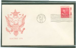 US 806EE 1939 2c John Adams (presidential/prexy series) experimental electric eye printing process, single on an unaddressed fir