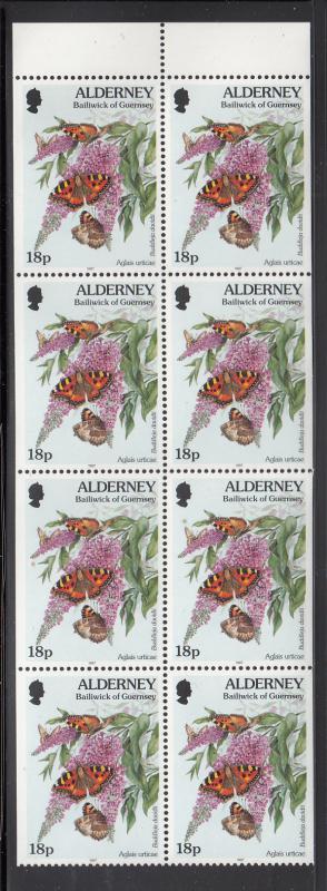 Alderney 1997 MNH Sc #98b Booklet pane of 8 18p Aglais urticae, Buddleja davidii