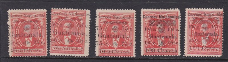 Guatemala # 26-30, Surcharged Stamps, No Gum