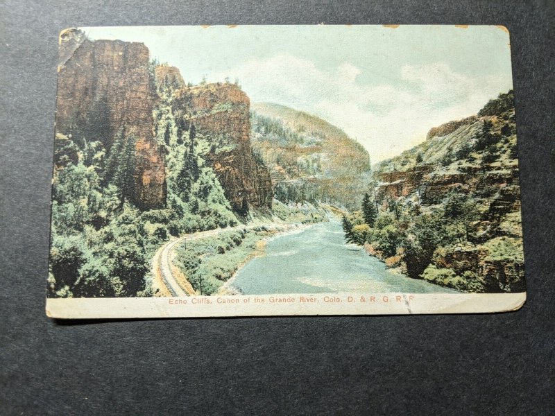 ECHO CLIFFS FRUITA, COLORADO 1908 Postal History Cover D & RG RAILROAD Postcard 