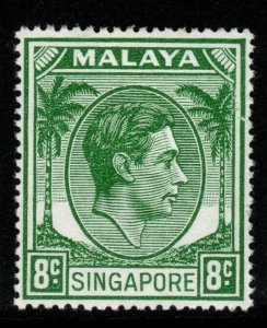 SINGAPORE SG21a 1952 8c GREEN p17½x18 MTD MINT