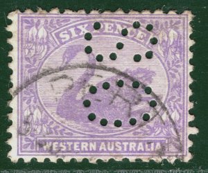 WESTERN AUSTRALIA SWAN Official Stamp 6d *OS* Perfin Used OBLUE104