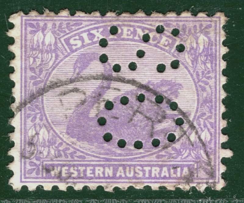 WESTERN AUSTRALIA SWAN Official Stamp 6d *OS* Perfin Used OBLUE104
