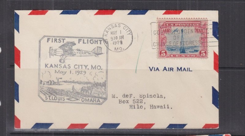FIRST FLIGHT cover, 1929 KANSAS CITY, MO.