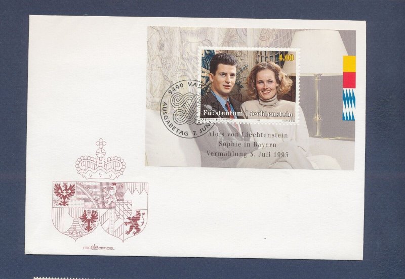 LIECHTENSTEIN  - Scott 1005 -  FDC S/S - Royal Wedding - 1993 --b