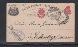 Peru Postal Card Lima to Germany 4 Centavos 1892