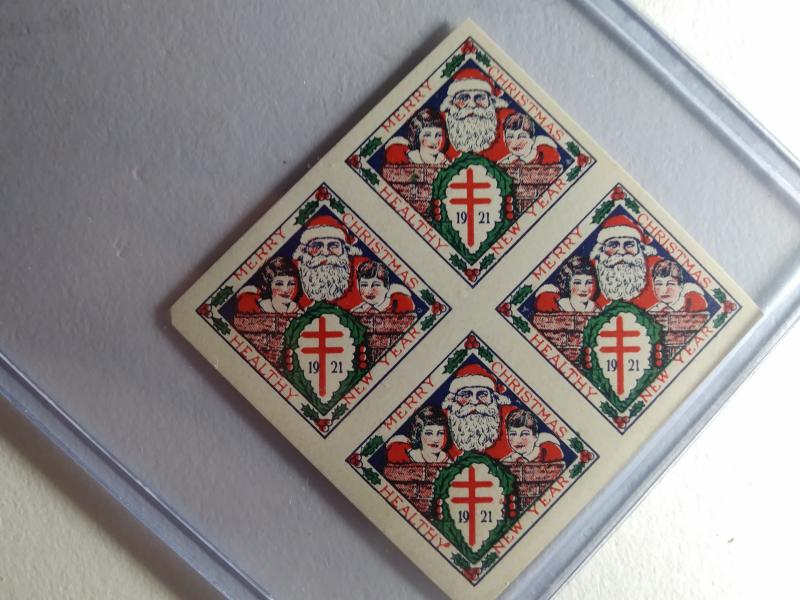 1921 CHRISTMAS SEALS BLOCK OF 4 MINT RARE PROOF !! GREAT FIND !!!