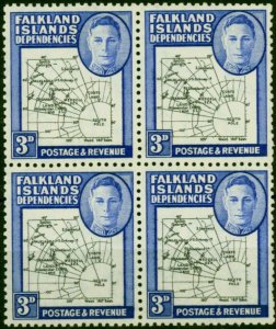 Falkland Island Dep 1946 3d Black & Blue SGG4 V.F MNH Block of 4