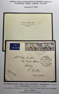 1938 Heliopolis Egypt Royal Air Force Airmail Cover To Dublin Ireland Imperial