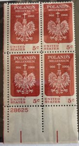 US 1966 Poland #1313 plt blk of 4 mint