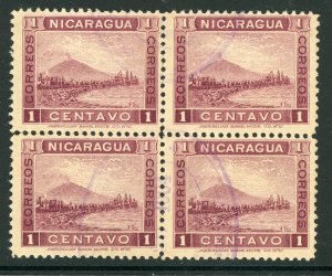 Nicaragua 1900 Momotombo 1¢ Plum Block VFU W394 ⭐☀⭐☀⭐